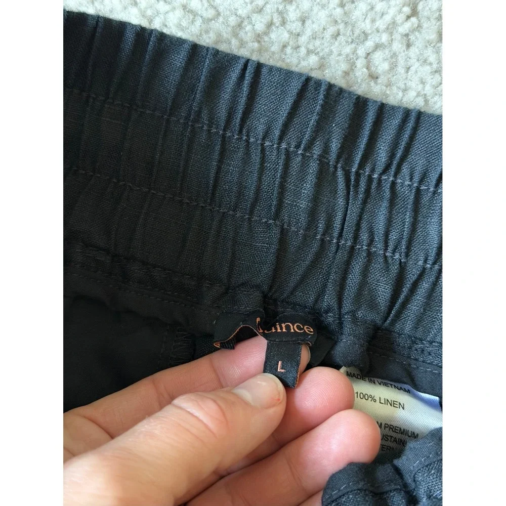 Quince Pants 100% European Linen Wide Leg Black Large